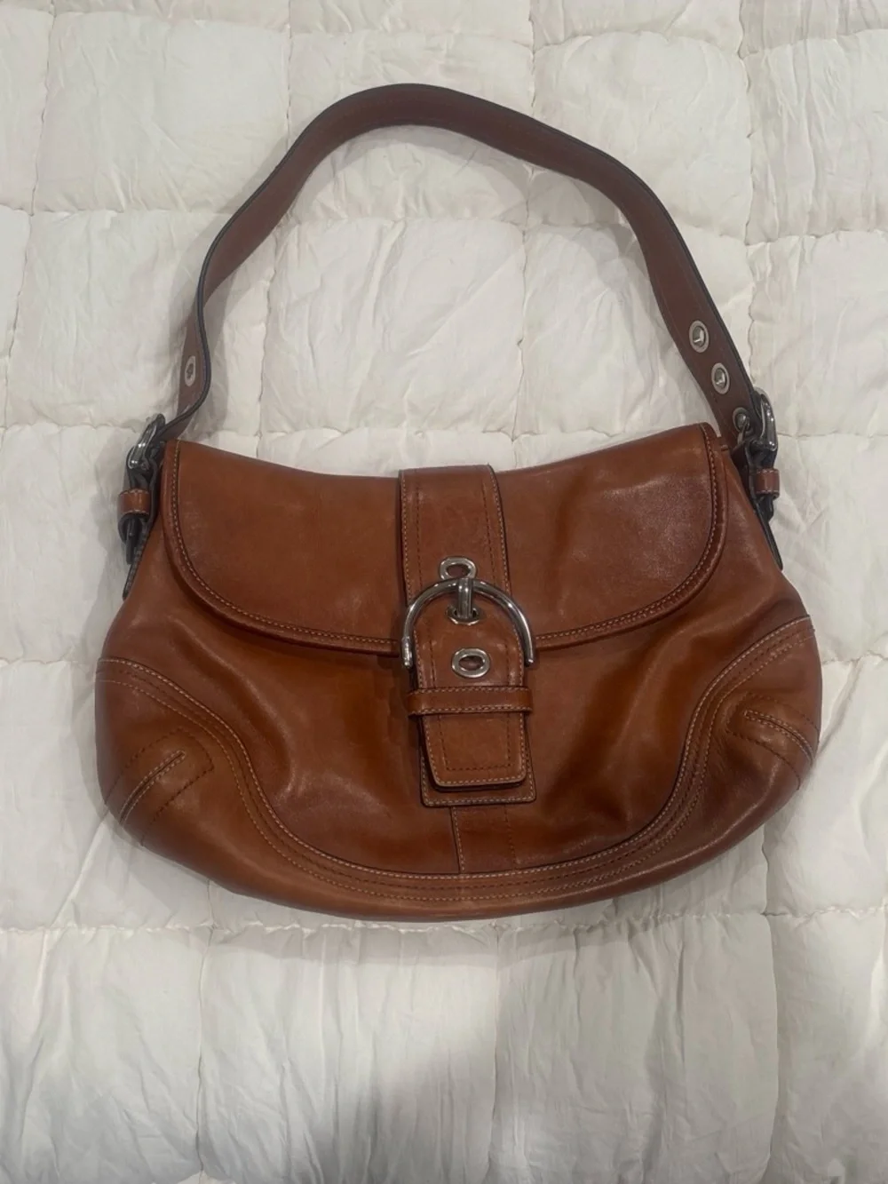 Coach soho brown leather shoulder bag with silver hardware